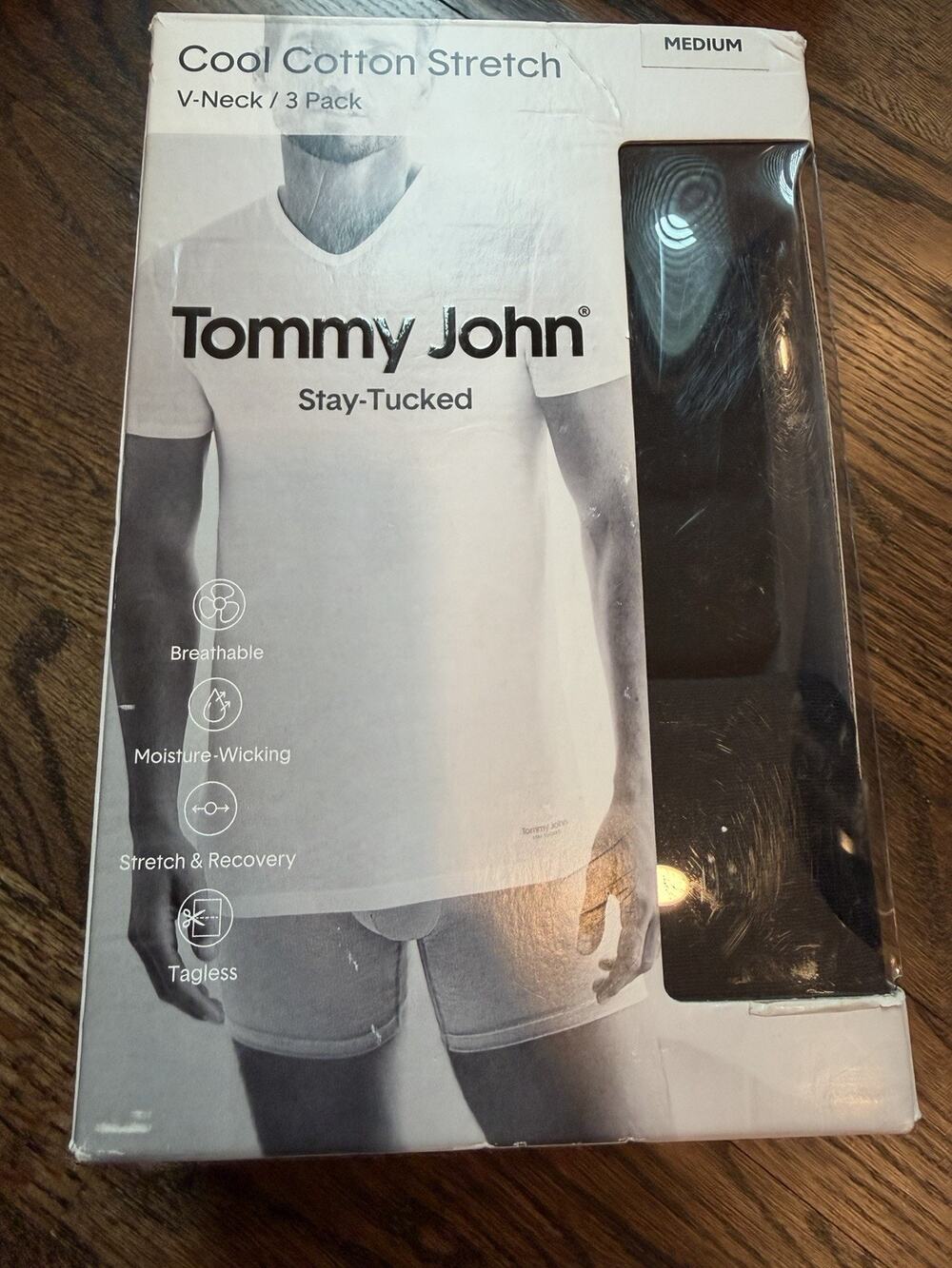 Tommy John Stay Tucker Cool Cotton Stretch Vneck Black Tees 2 Pack NEW
